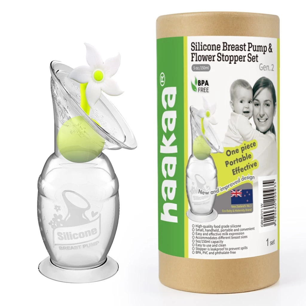 Haakaa Silicone Breast Pump & White Flower Stopper - Image 2