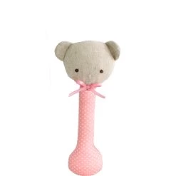Alimrose Baby Bear Stick Rattle Pink With White Spot