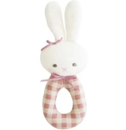 Alimrose Bunny Grab Rattle Rose Check