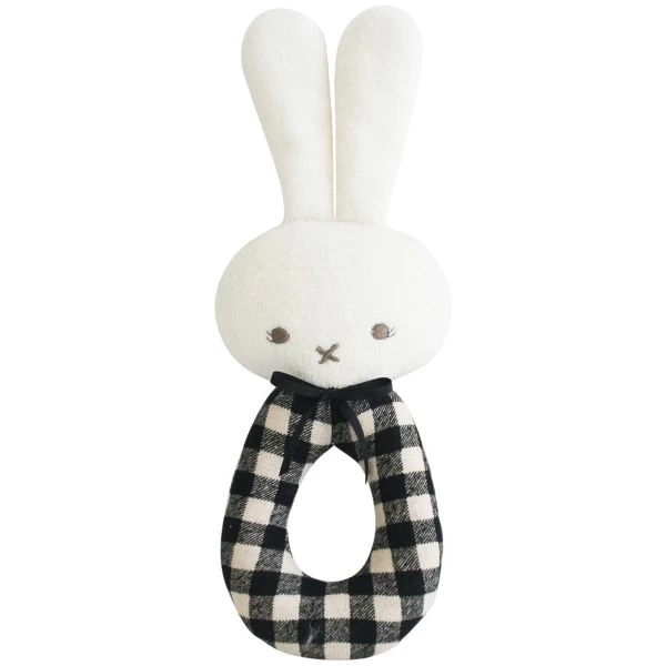 Alimrose Bunny Grab Rattle Black Check