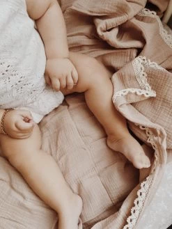 Mini & Me Lace Trim Cotton Swaddle Acorn