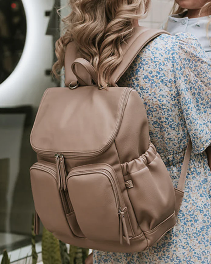 OiOi Dimple Faux Leather Nappy Backpack Oat