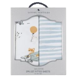 Living Textiles 2pk Cot Fitted Sheets Up Up & Away