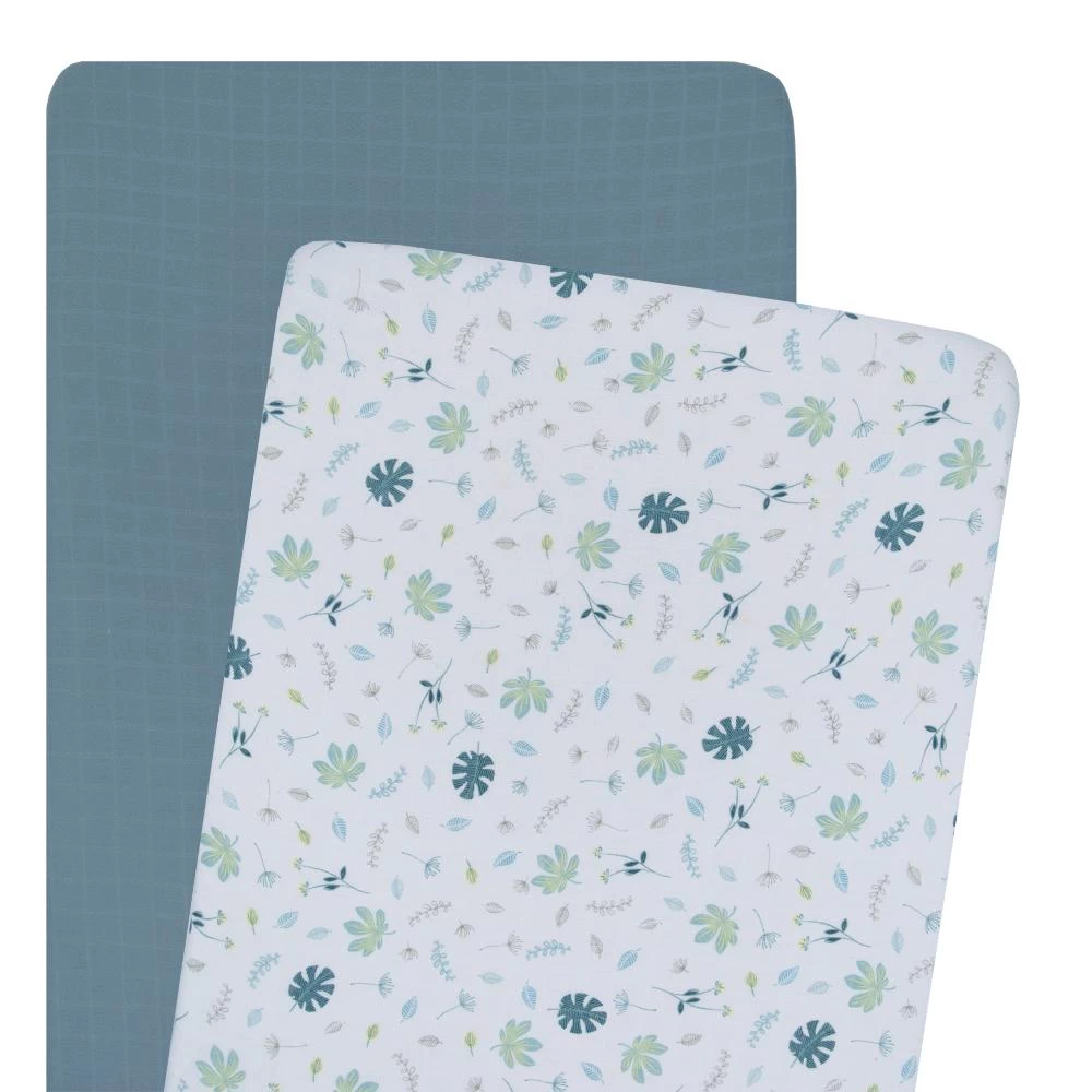 Living Textiles Organic Muslin 2pk Bassinet Fitted Sheet Banana Leaf/Teal - Image 2