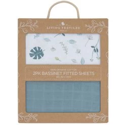 Living Textiles Organic Muslin 2pk Bassinet Fitted Sheet Banana Leaf/Teal