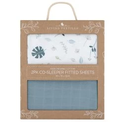 Living Textiles Organic Muslin Co-Sleeper Sheet 2pk Banana Leaf/Teal
