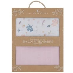 Living Textiles Organic Muslin Cot Sheet 2pk Botanical/Blush