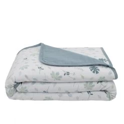 Living Textiles Organic Muslin Pram Blanket Banana Leaf/Teal