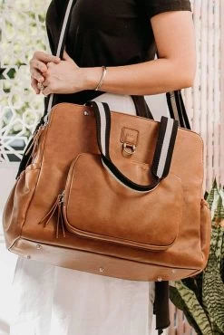 OiOi Faux Leather Tote Triple Compartment Nappy Bag - Tan