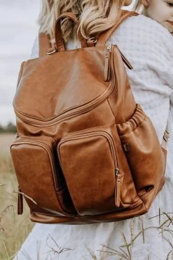OiOi Faux Leather Nappy Backpack Tan
