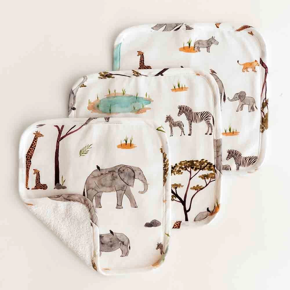 Snuggle Hunny Organic Wash Cloths 3 Pack Safari