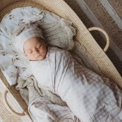 Snuggly Jacks Jersey Wrap & Beanie Set Sand Gingham