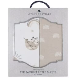 Living Textiles 2pk Bassinet Fitted Sheets Happy Sloth
