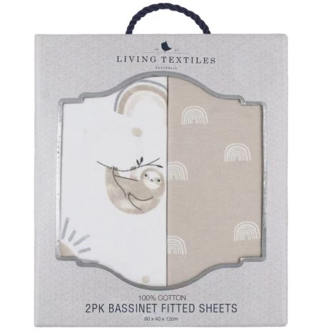 Living Textiles 2pk Bassinet Fitted Sheets Happy Sloth